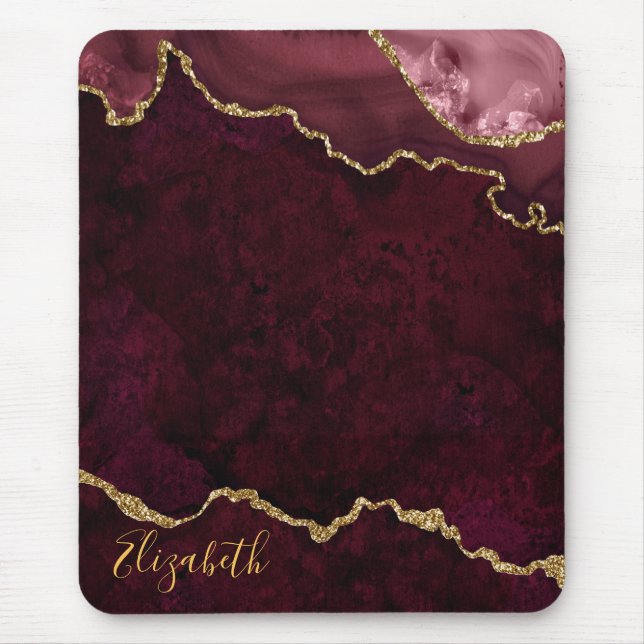 Tapis De Souris Aquarelle Rose Gold Marble Géode Agate (Devant)