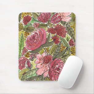 Tapis De Souris Aquarelle rose pâle Jardin de printemps floral