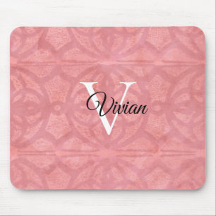 Tapis De Souris Aquarelle rose roude Nom du monogramme
