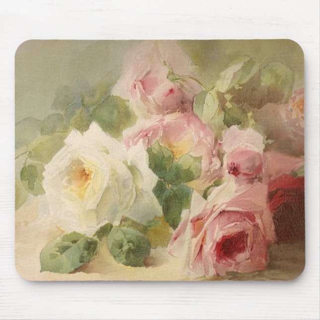 Tapis De Souris Aquarelle rose victorienne vintage (Devant)