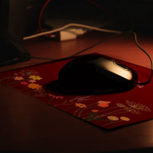 Tapis De Souris Aquarelle rouge foncé Fleur sauvage