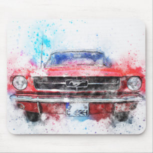 Tapis De Souris Aquarelle rouge Mustang