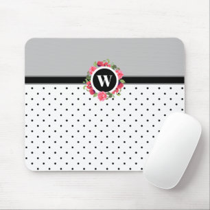 Tapis De Souris Aquarelle Rouge Pavois Rose Roses Floral Monogramm