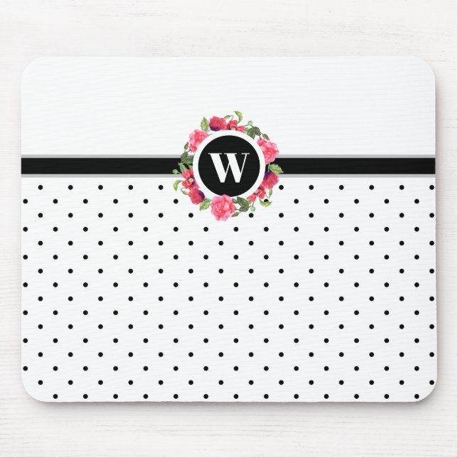 Tapis De Souris Aquarelle Rouge Pavois Rose Roses Floral Monogramm (Devant)