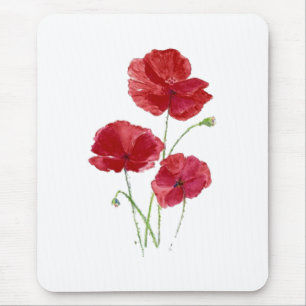 Tapis De Souris Aquarelle Rouge Pavot Jardin Fleur Art Floral