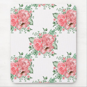 Tapis De Souris Aquarelle Shabby Chic Rose Roses et Pois