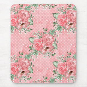 Tapis De Souris Aquarelle Shabby Chic Rose Roses et Pois
