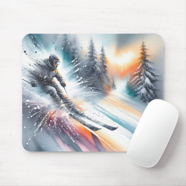 Tapis De Souris Aquarelle Ski de neige (Avec souris)