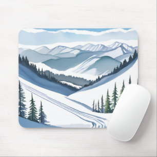 Tapis De Souris Aquarelle Ski Mountain