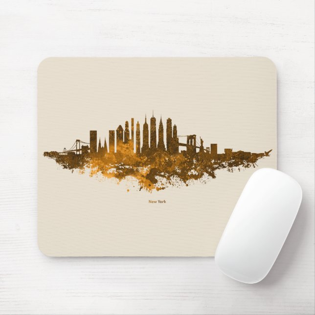 Tapis De Souris Aquarelle Skyline de New York en orange (Avec souris)