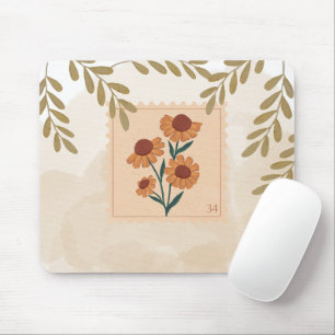 Tapis De Souris Aquarelle Timbre vintage moderne Terre fleurie