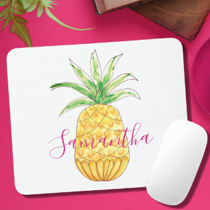 Tapis De Souris Aquarelle tropicale ananas Nom Monogramme