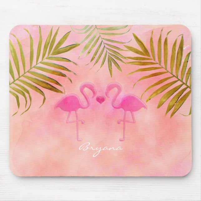 Tapis de souris aquarelle tropicale Deux flamants  (Devant)