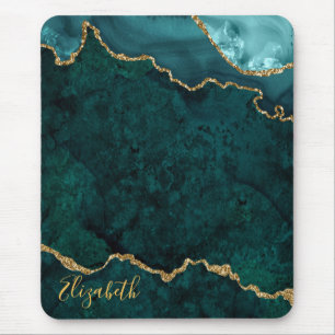 Tapis De Souris Aquarelle Turquoise or Marbre Géode Agate