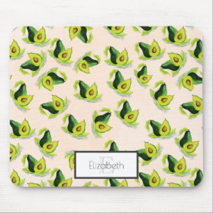Tapis De Souris Aquarelle vert Avocados Motif avec monogramme