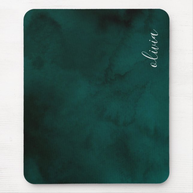 Tapis De Souris Aquarelle vert foncé Nom du monogramme (Devant)