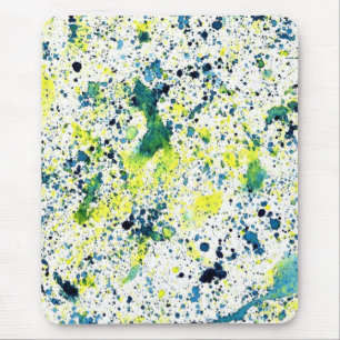 Tapis De Souris Aquarelle verte, jaune et bleue Abstraite