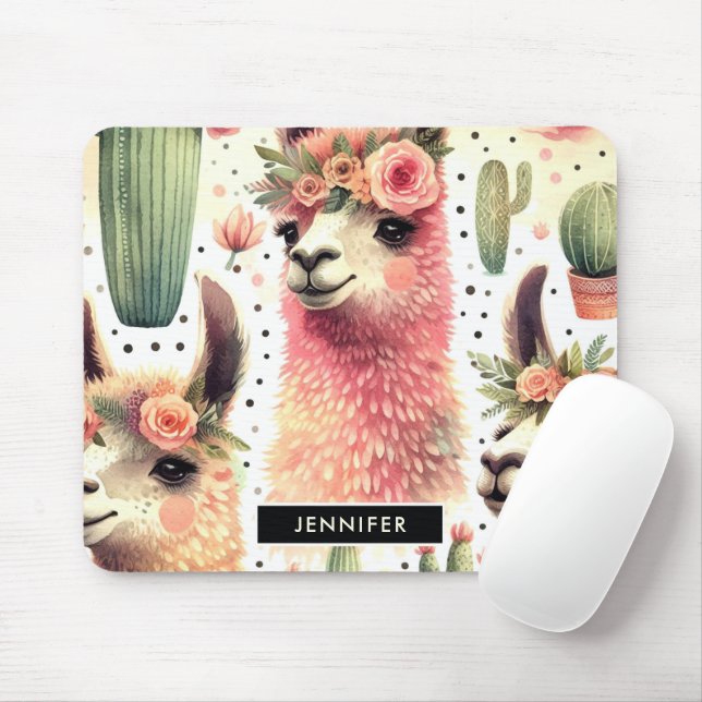 Tapis De Souris Aquarelle vintage Cute Llama (Avec souris)