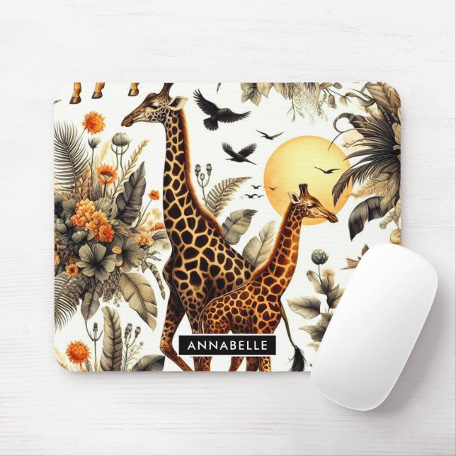 Tapis De Souris Aquarelle vintage de Giraffe (Avec souris)