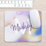 Tapis De Souris Aquarelle violet Abstrait Girly Luxury Monogramme<br><div class="desc">Personnalisez facilement ce style glamour abstrait couleur lilas peinture et faux or spray arrière - plan avec vos détails personnalisés.</div>