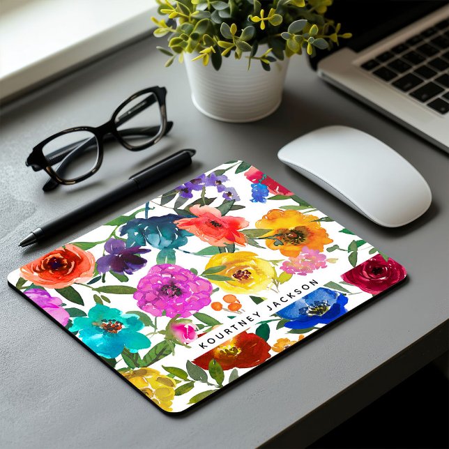 Tapis De Souris Aquarelle vive et audacieuse Florale personnalisée (Créateur téléchargé)