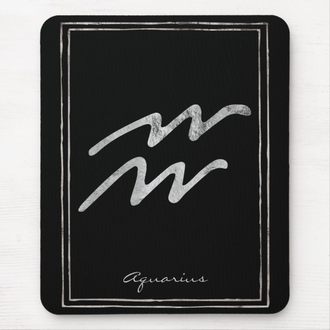 Tapis De Souris Aquarius hammered silver stylized astrology symbol (Devant)