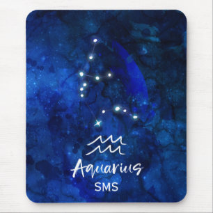 Tapis De Souris Aquarius Zodiac Constellation Blue Galaxy Monogram