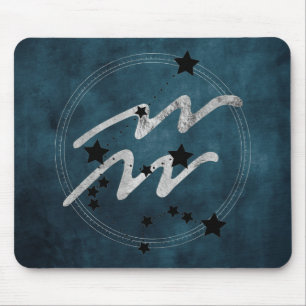 Tapis De Souris Aquarius zodiac constellation noire et argent turq