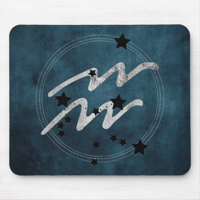 Tapis De Souris Aquarius zodiac constellation noire et argent turq (Devant)