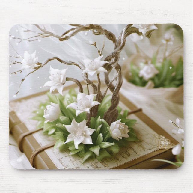 Tapis De Souris Arbre à fleurs qui pousse à partir d'un livre (Devant)