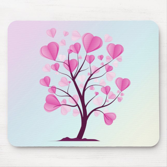 Tapis De Souris Arbre d'amour Arbre de coeur Pastel rose Aquarelle (Devant)