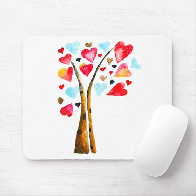 Tapis De Souris Arbre de coeurs valentines fantaisistes (Avec souris)