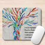 Tapis De Souris Arbre de devis motivationnel<br><div class="desc">Ce tapis de souris décoratif est orné d'un arbre en mosaïque aux couleurs de l'arc-en-ciel et d'une citation inspirante. Parce que nous créons notre propre oeuvre,  vous ne trouverez pas cette image exacte d'autres designers. Mosaïque originale © Michele Davies. Citation originale © Michele Davies.</div>
