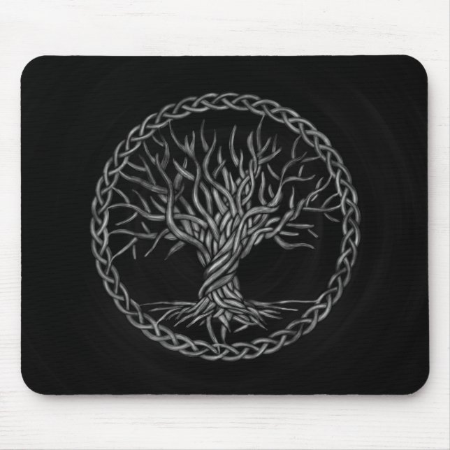 Tapis De Souris Arbre de la vie - Yggdrasil - gamme de gris (Devant)