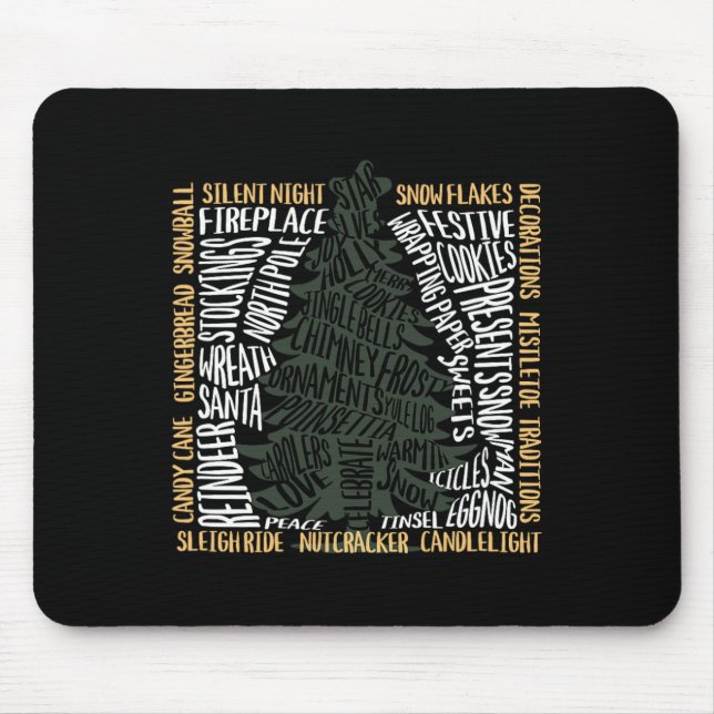 Tapis De Souris Arbre de mots de Noël Conception de vacances uniqu (Devant)