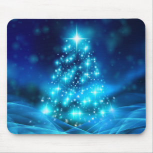 Tapis De Souris Arbre de Noël bleu cool avec lumières étincelantes