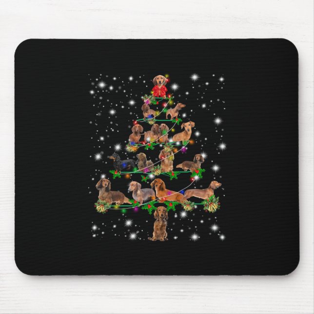 Tapis De Souris Arbre De Noël De Dachshund Couvert De Lampe De Feu (Devant)
