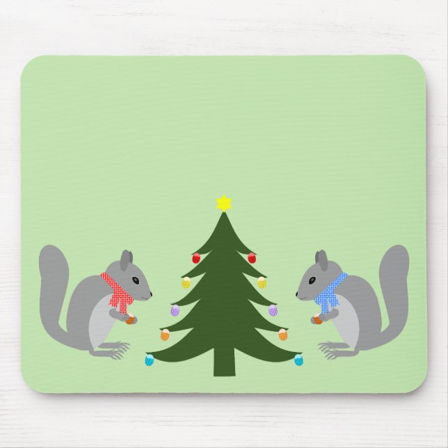 Tapis De Souris Arbre de Noël décorant les écureuils (Devant)