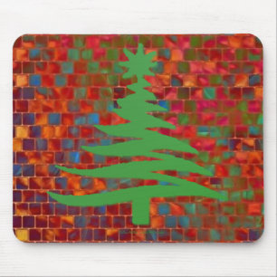 Tapis De Souris Arbre de Noël Moderne Pochoir Imprimé Vert