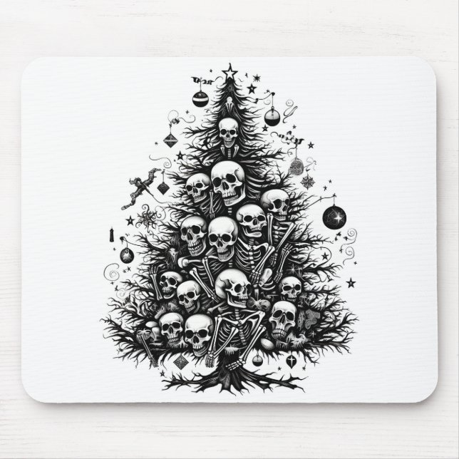 Tapis De Souris Arbre de Noël noir Crânes et os (Devant)
