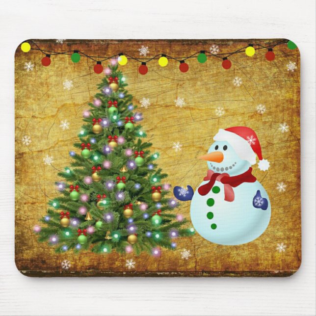 Tapis De Souris Arbre de Noël Snowman (Devant)