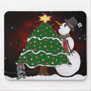 Tapis De Souris Arbre de Noël Snowman Surprise Art Imprimer