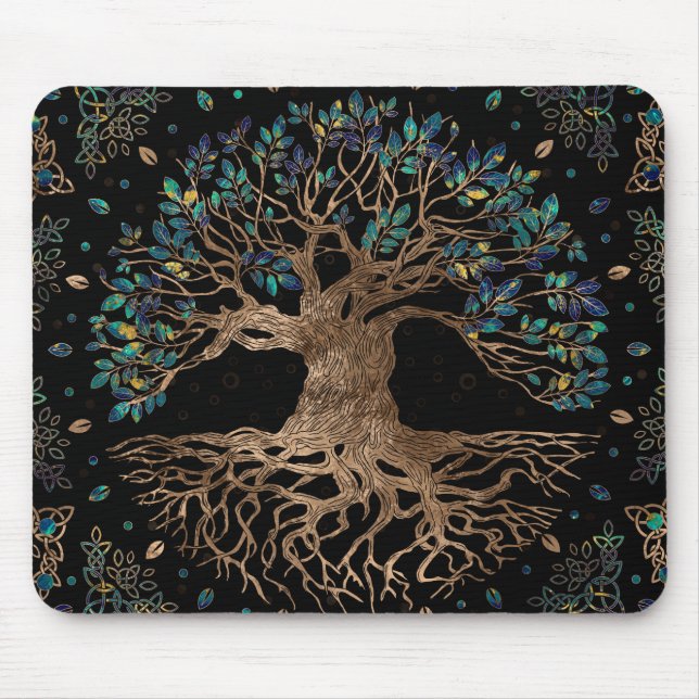 Tapis De Souris Arbre de vie - Yggdrasil doré et ornement de marbr (Devant)