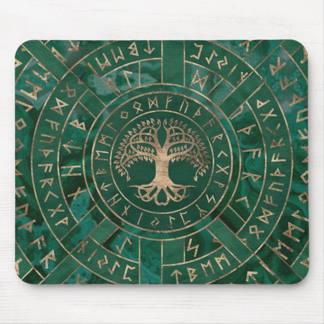 Tapis De Souris Arbre de vie - Yggdrasil et Futhark - Malachite (Devant)