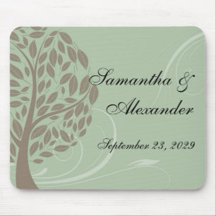 Tapis De Souris Arbre stylisé d'Eco de vert sauge et de brun doux