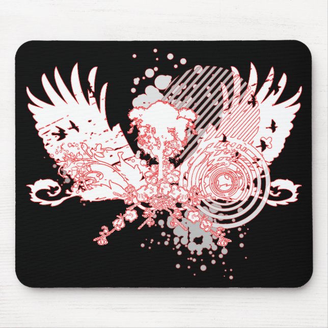 Tapis De Souris arbre tracé. rouge & blanc. (Devant)