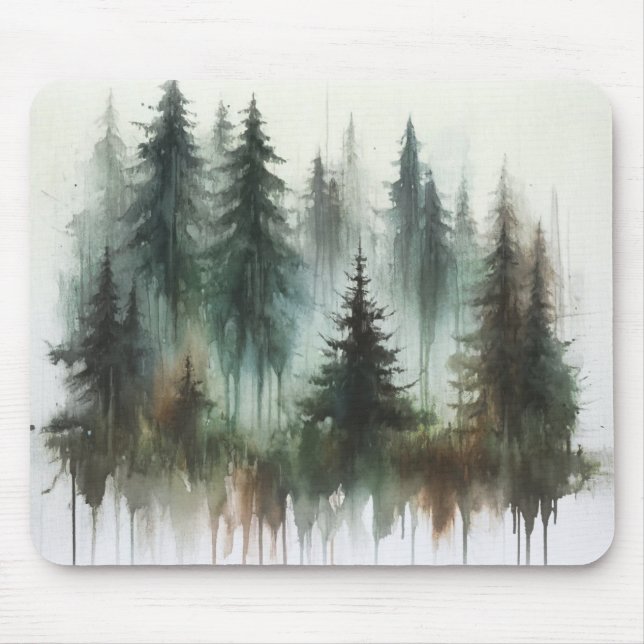 Tapis De Souris Arbres à l'aquarelle Rustique Wilderness  (Devant)