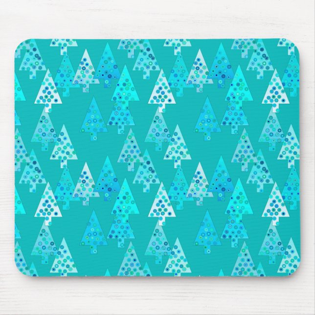 Tapis De Souris Arbres de Noël à fleurs modernes - turquoise (Devant)