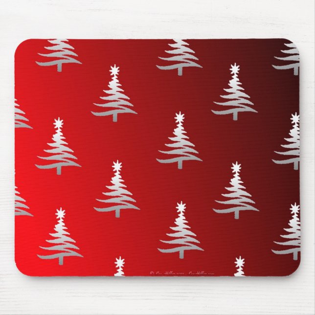 Tapis De Souris Arbres de Noël en argent sur rouge (Devant)