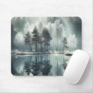 Tapis De Souris Arbres D'Hiver Avec Réflexion Du Lac